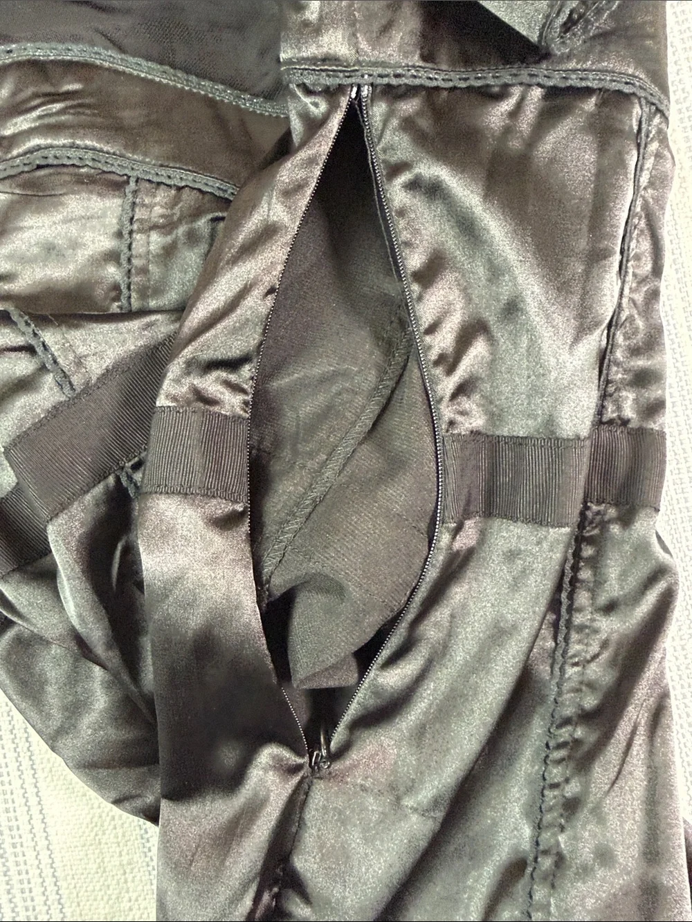 Grevercyte Black Satin Sheer Corset Style Blouse Size Large